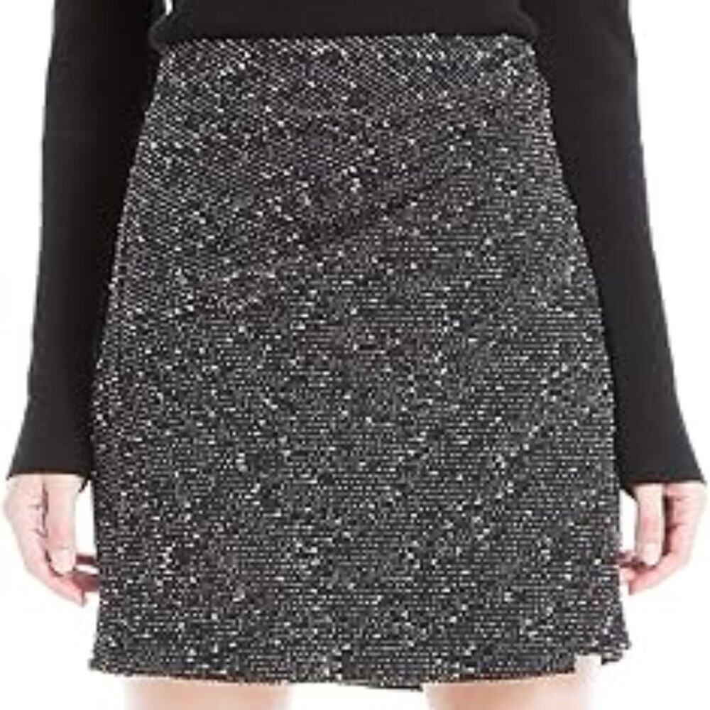 MAX STUDIO WOMEN'S TWEED MINI SKIRT BLACK IVORY SIZE MEDIUM BRAND NEW WITH TAGS
